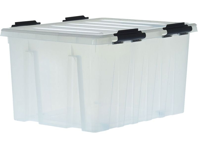 Ящик п/п 740х565х400 мм с крышкой и клипсами, на роликах, прозрачный Rox Box 120 л