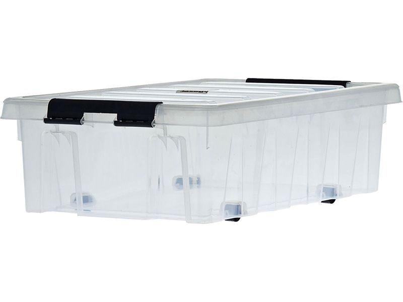 Ящик п/п 580х390х180 мм с крышкой и клипсами, на роликах, прозрачный Rox Box 35 л