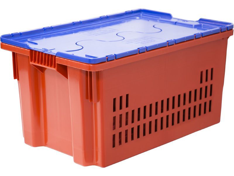 Ящик п/э 600х400х315 дно спл. стенки перф., красный с синей крышкой Safe PRO