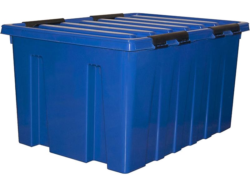Ящик п/п 740х565х400 мм с крышкой и клипсами, на роликах, синий Rox Box 120 л