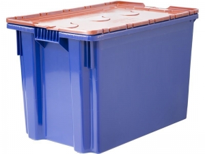 Ящик с крышкой п/э 600х400х415 сплошной, синий с оранжевой крышкой Safe PRO