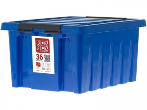 Ящик п/п 500х390х250 мм с крышкой и клипсами синий Rox Box 36 л