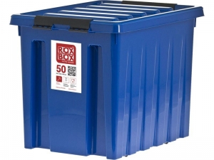 Ящик п/п 500х390х390 мм с крышкой и клипсами, на роликах, синий Rox Box 50 л